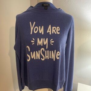 Wildfox Blue Crew Neck Sweater with Sunshine Print